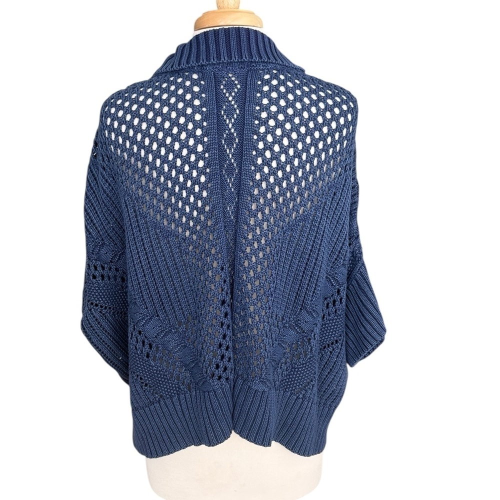 New Free People Point Polo Sweater Navy Open Knit Crochet Collar Slouchy S - Picture 5 of 8